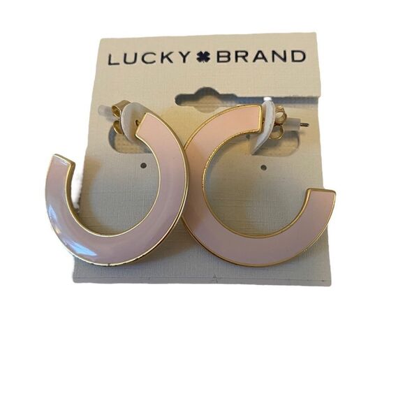 Lucky Brand Light Pink & Gold Enamel Medium Sized Hoops. - Picture 5 of 6